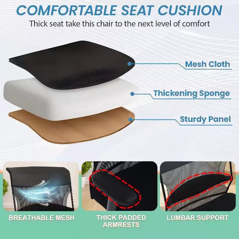 Chaise de bureau 500 lbs, grande et haute, avec siège large, noire