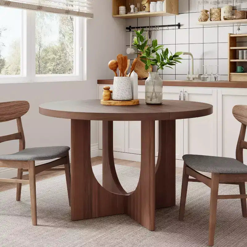 Table de salle à manger ronde en bois de 48 po avec pieds entrecroisés