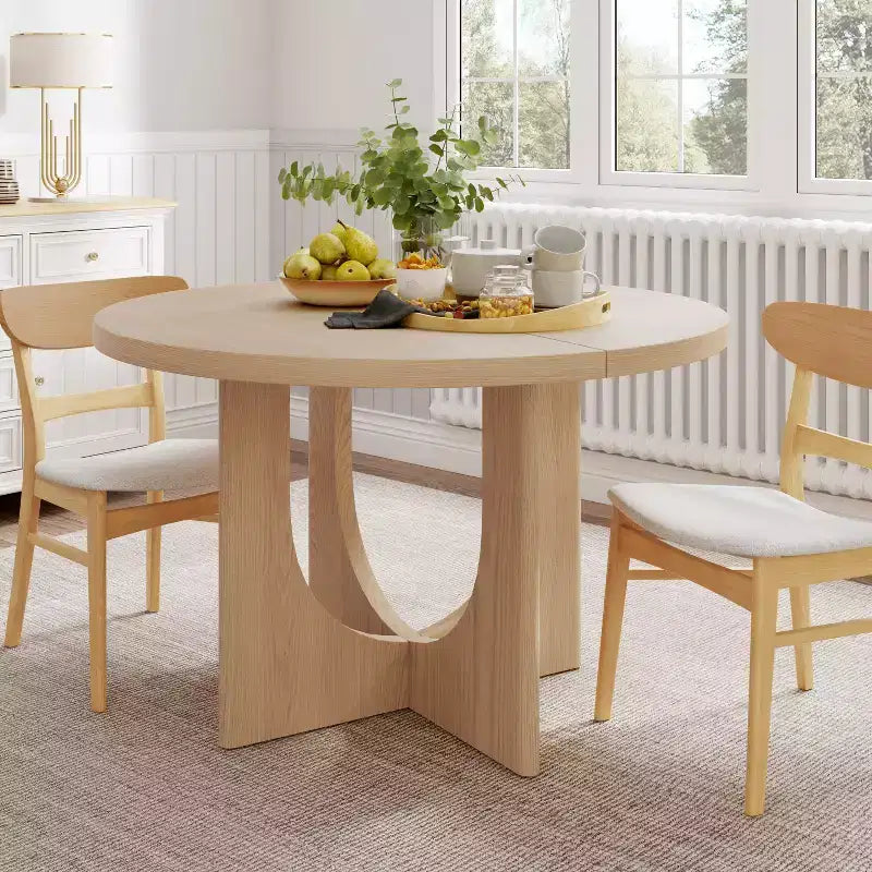 Table de salle à manger ronde en bois de 48 po avec pieds entrecroisés