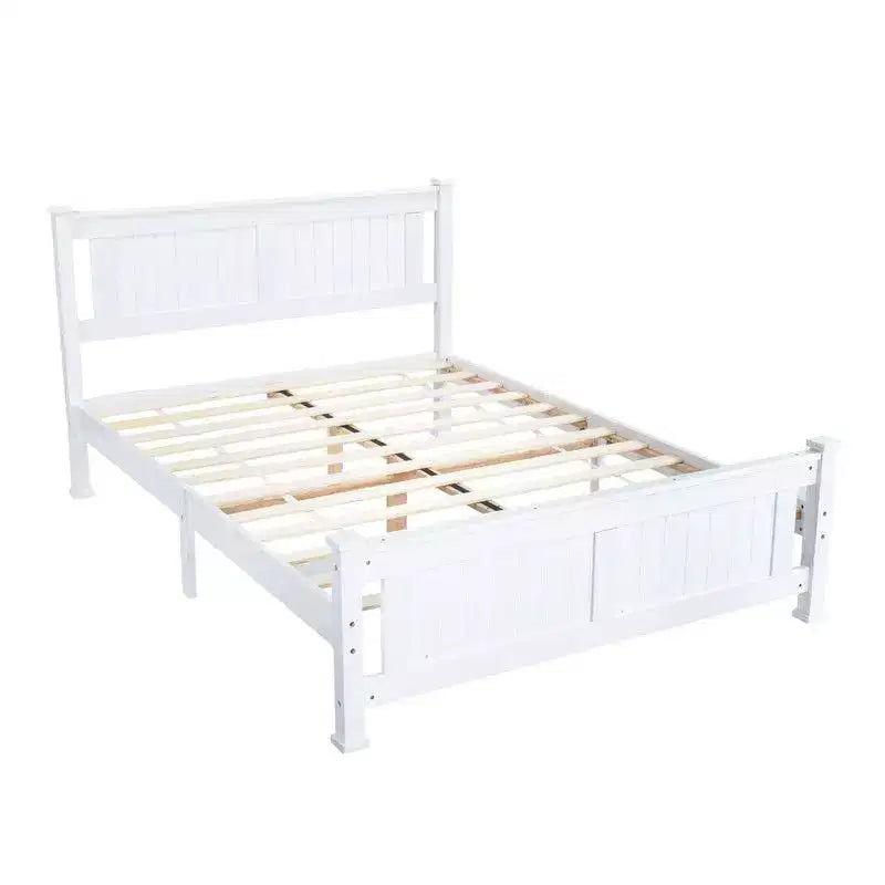 Karl Home Wood Bed Frame Full Size Platform Bed with Headboard White