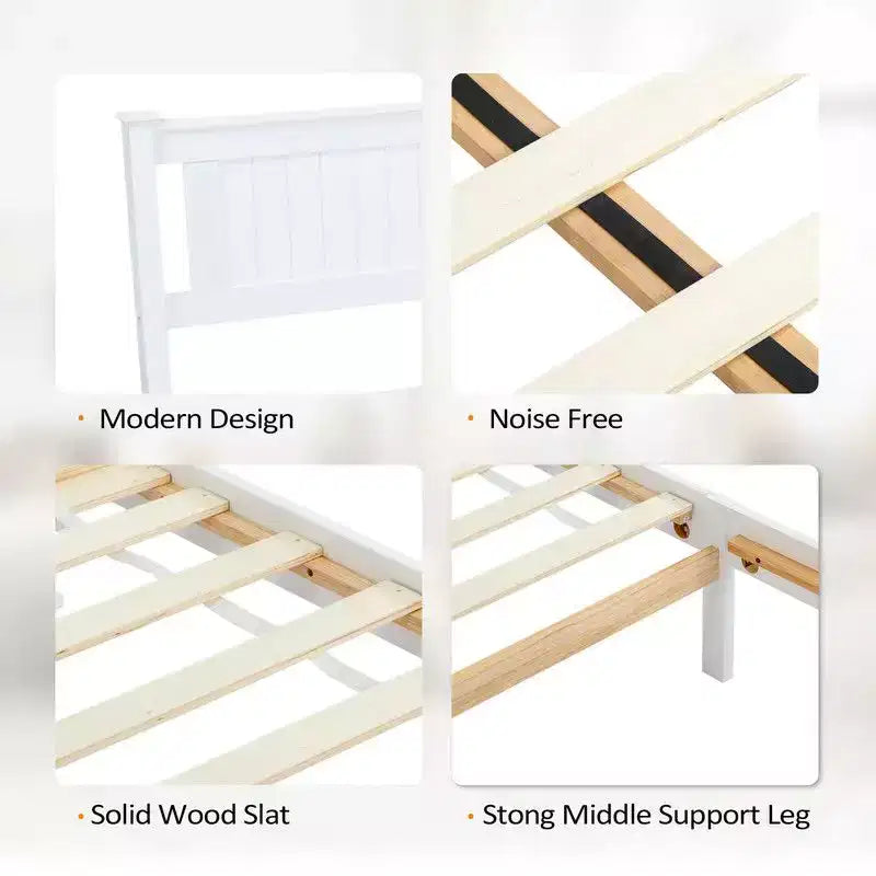 Cadre de lit en bois, lit plateforme pleine grandeur avec tête de lit, blanc