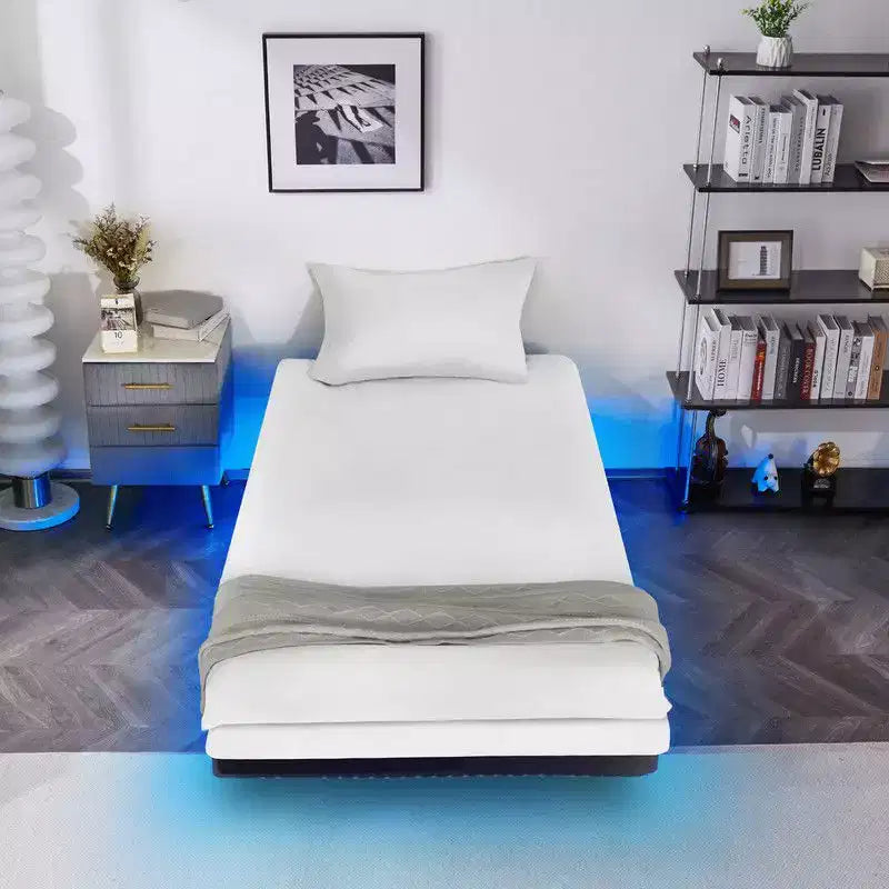 Cadre de lit flottant pleine grandeur avec station de chargement USB et lumière LED