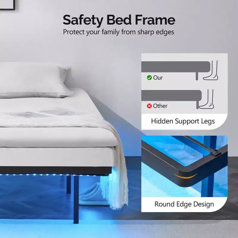 Cadre de lit flottant pleine grandeur avec station de chargement USB et lumière LED