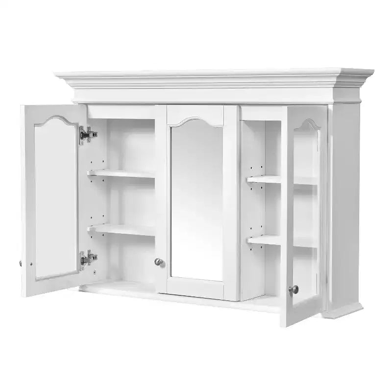 Armoire à pharmacie 40W avec miroir, armoire de rangement de salle de bain avec étagères réglables et portes vitrées, armoire miroir murale, blanche