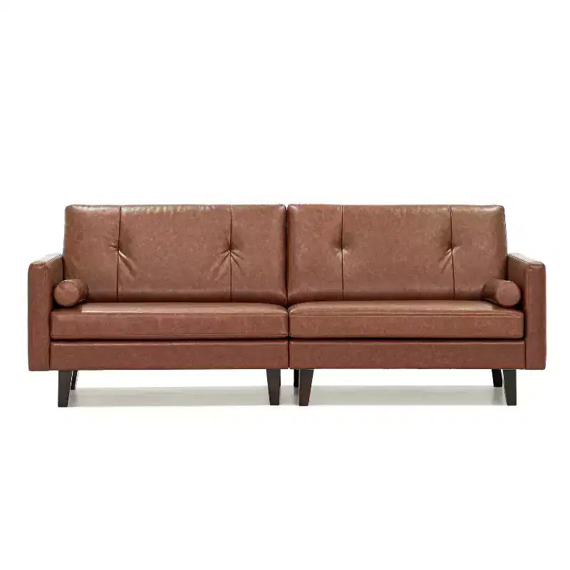 Canapé Chesterfield en cuir marron de 218 cm avec assise profonde, canapé-lit sectionnel pour 3 personnes, style vintage moderne du milieu du siècle pour salon et bureau