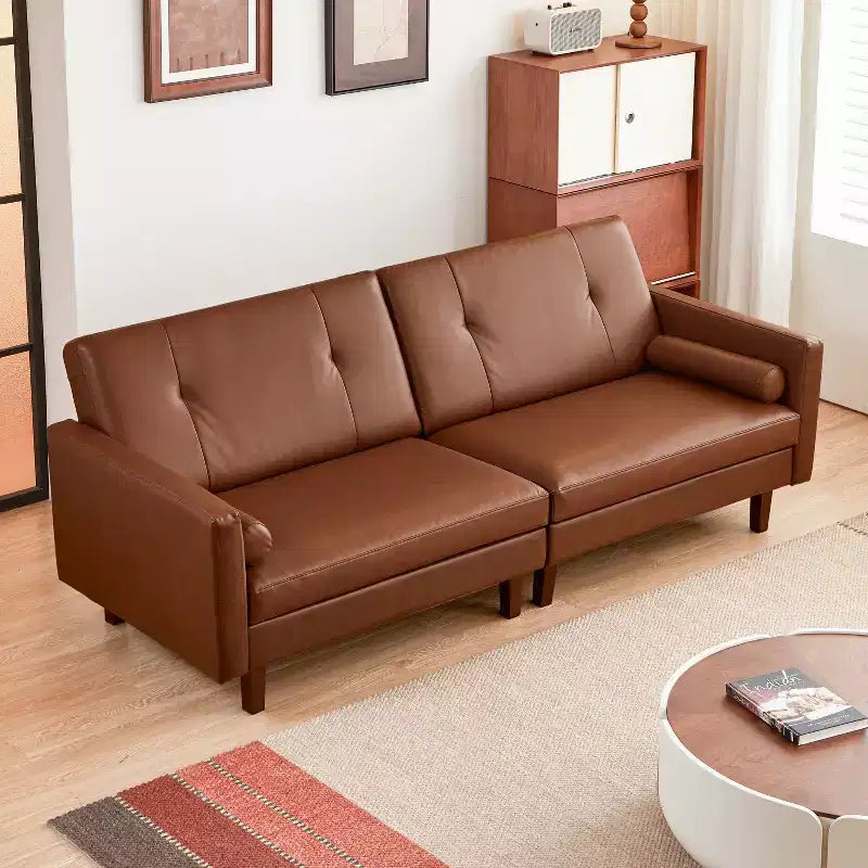 Canapé Chesterfield en cuir marron de 218 cm avec assise profonde, canapé-lit sectionnel pour 3 personnes, style vintage moderne du milieu du siècle pour salon et bureau