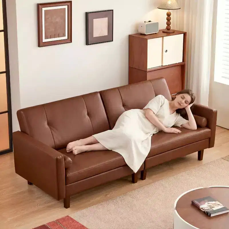 Canapé Chesterfield en cuir marron de 218 cm avec assise profonde, canapé-lit sectionnel pour 3 personnes, style vintage moderne du milieu du siècle pour salon et bureau