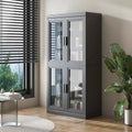 Wood Accent Cabinet in Black, Storage Organizer with Adjustable Shelves and Glass Doors for Kitchen Bedroom Living Room Dinning Room