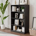 [48.5-inch | Practical]4-Tier Doorless Wood Grain Storage Shelf (Matte Black + Heavy-Duty Storage)