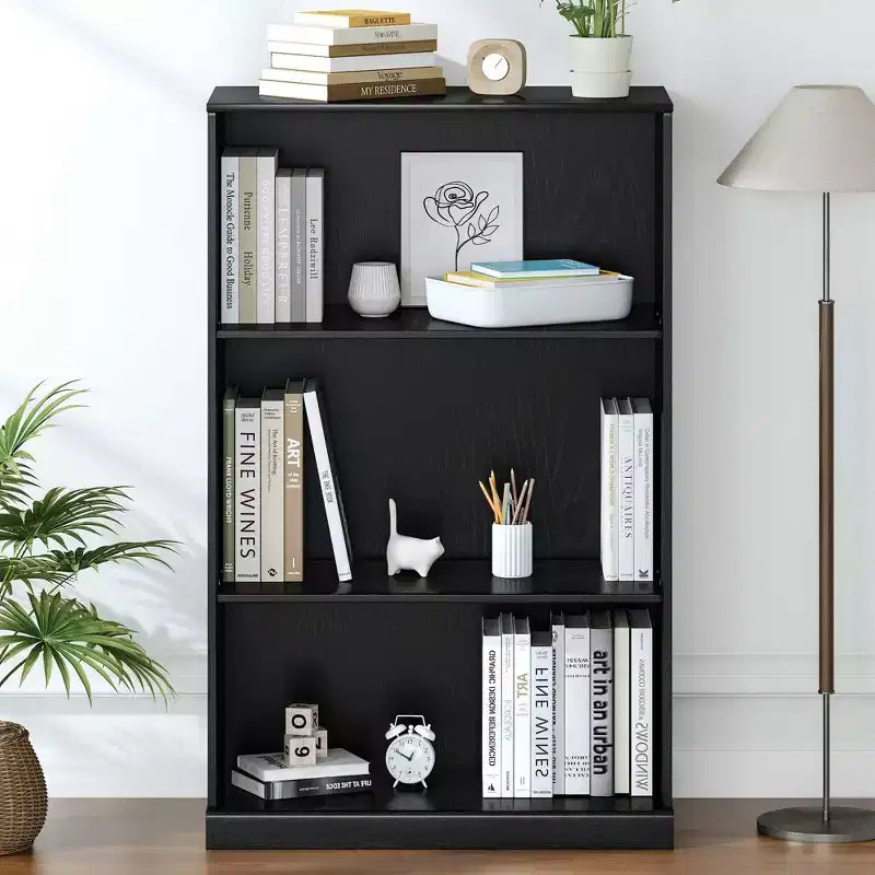 [48,5 pouces | Pratique] Étagère de rangement sans porte à 4 niveaux en bois grainé (noir mat + rangement robuste)