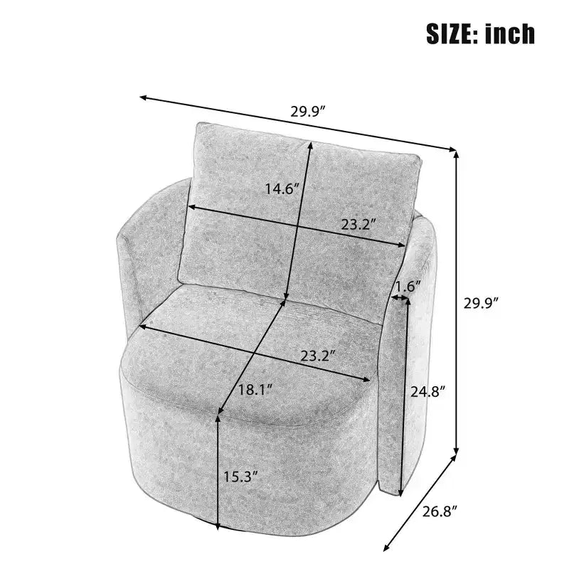 Fauteuil d'appoint pivotant moderne 360°, fauteuil d'appoint baril 29,9 po, fauteuil canapé pivotant rembourré au design incurvé pour salon, chambre à coucher
