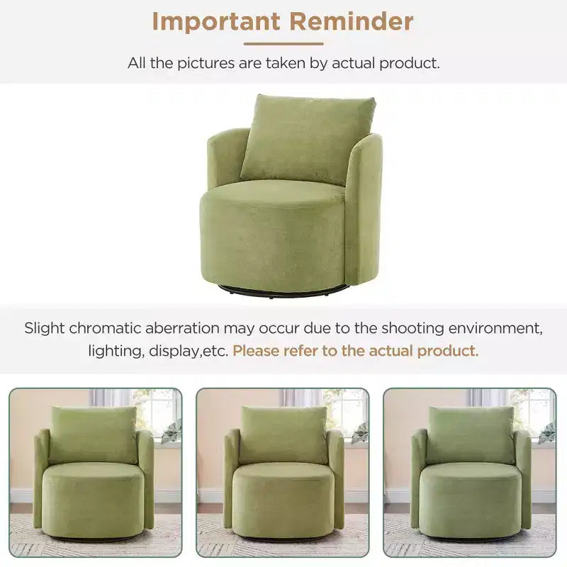 Fauteuil d'appoint pivotant moderne 360°, fauteuil d'appoint baril 29,9 po, fauteuil canapé pivotant rembourré au design incurvé pour salon, chambre à coucher