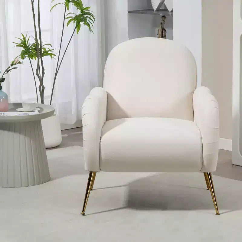 Fauteuils d'appoint modernes pour chambre à coucher, fauteuil d'appoint avec pieds en métal doré, fauteuil en tissu flocon de neige, fauteuil simple pour salon