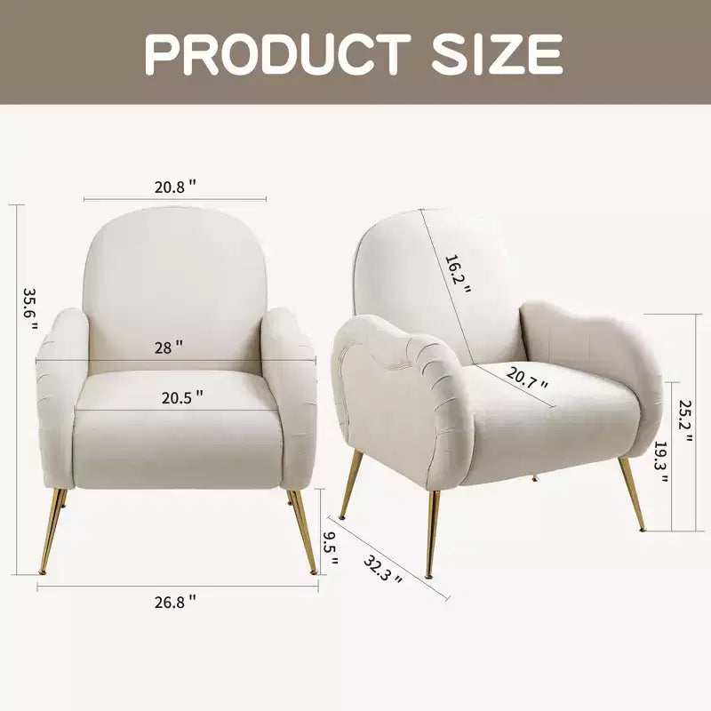 Fauteuils d'appoint modernes pour chambre à coucher, fauteuil d'appoint avec pieds en métal doré, fauteuil en tissu flocon de neige, fauteuil simple pour salon