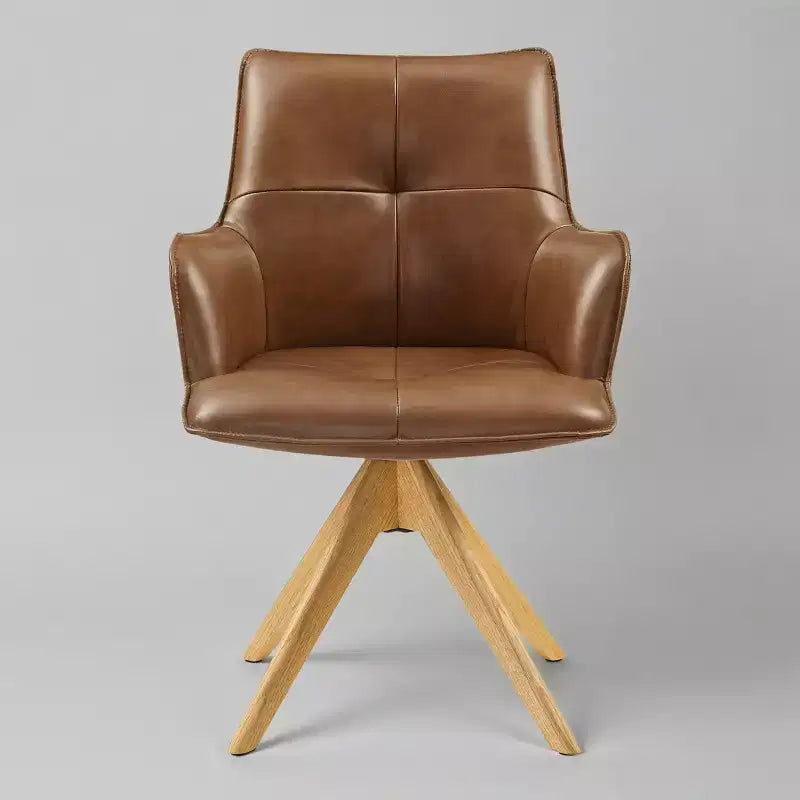 Fauteuils de bureau pivotants d'appoint de luxe en cuir pleine fleur véritable avec pieds en bois
