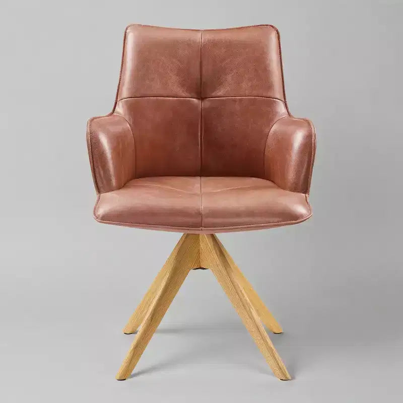 Fauteuils de bureau pivotants d'appoint de luxe en cuir pleine fleur véritable avec pieds en bois