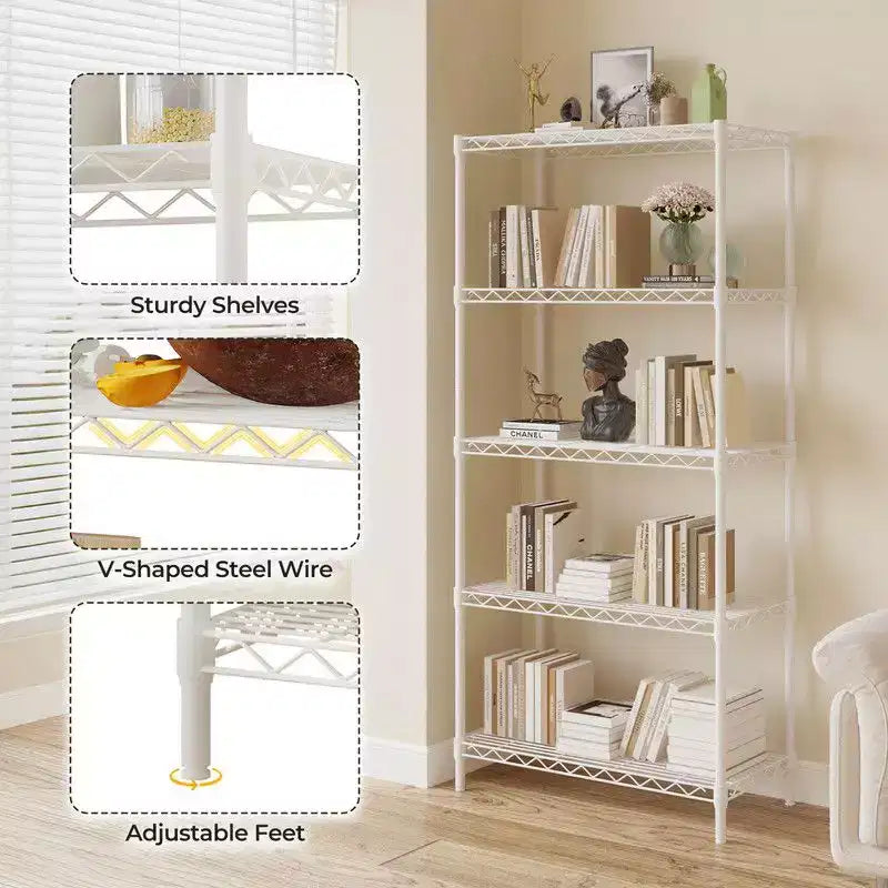 Étagère de rangement à 5 niveaux en fil métallique, étagères de rangement noires