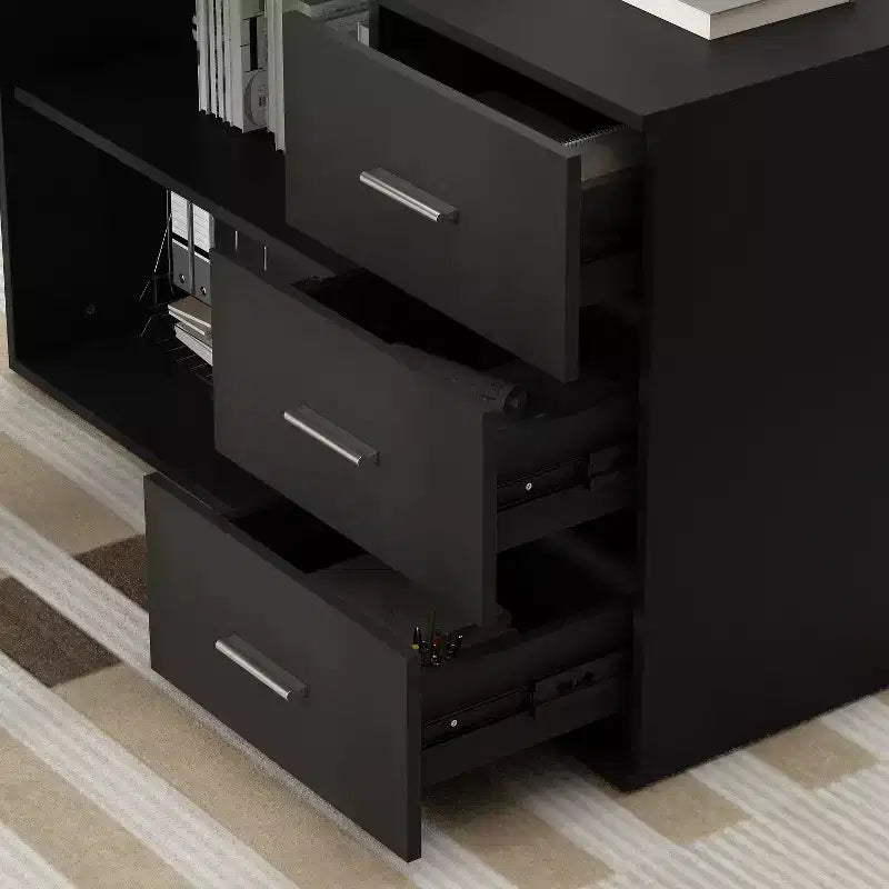 Bureau d'ordinateur à piédestal unique : poste de travail modulaire avec organiseur à 3 tiroirs, étagère ouverte et rangement réglable Bureau d'ordinateur pour la maison