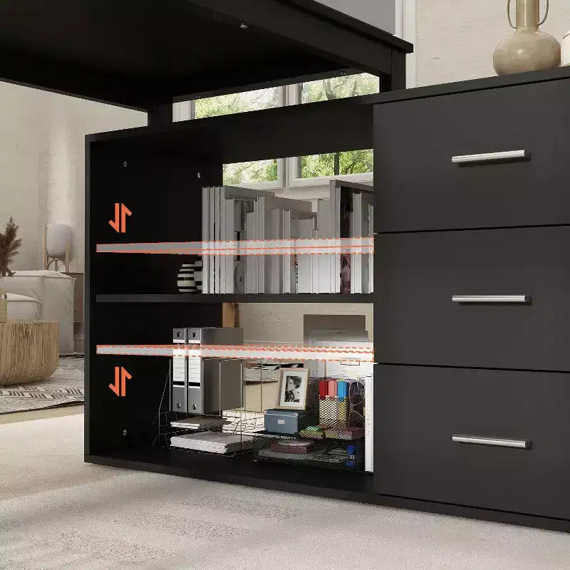 Bureau d'ordinateur à piédestal unique : poste de travail modulaire avec organiseur à 3 tiroirs, étagère ouverte et rangement réglable Bureau d'ordinateur pour la maison