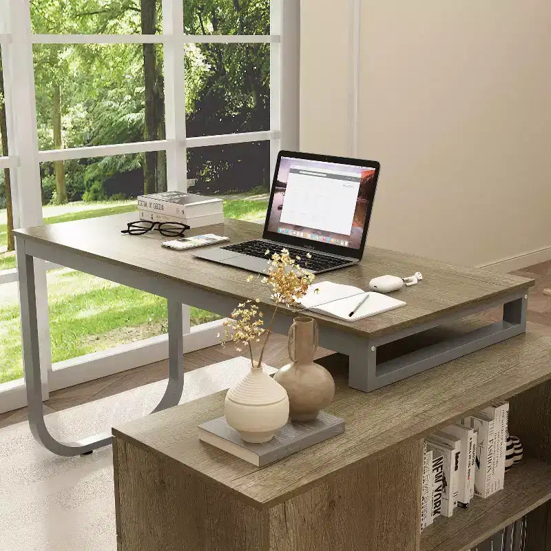 Bureau d'ordinateur à piédestal unique : poste de travail modulaire avec organiseur à 3 tiroirs, étagère ouverte et rangement réglable Bureau d'ordinateur pour la maison