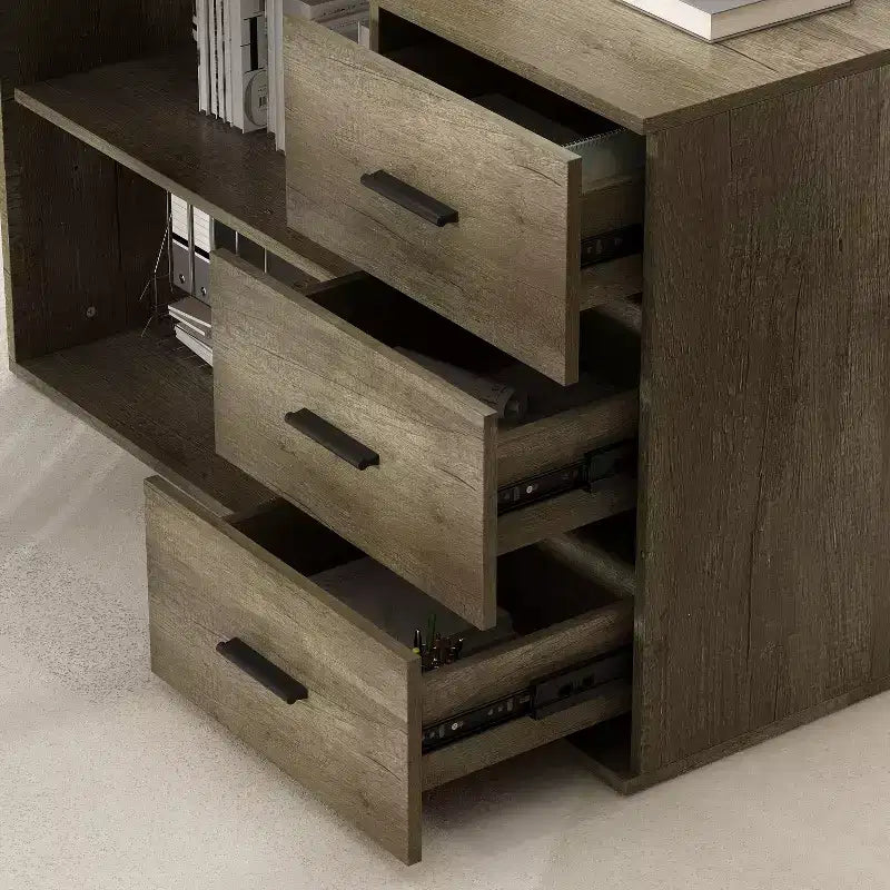 Bureau d'ordinateur à piédestal unique : poste de travail modulaire avec organiseur à 3 tiroirs, étagère ouverte et rangement réglable Bureau d'ordinateur pour la maison