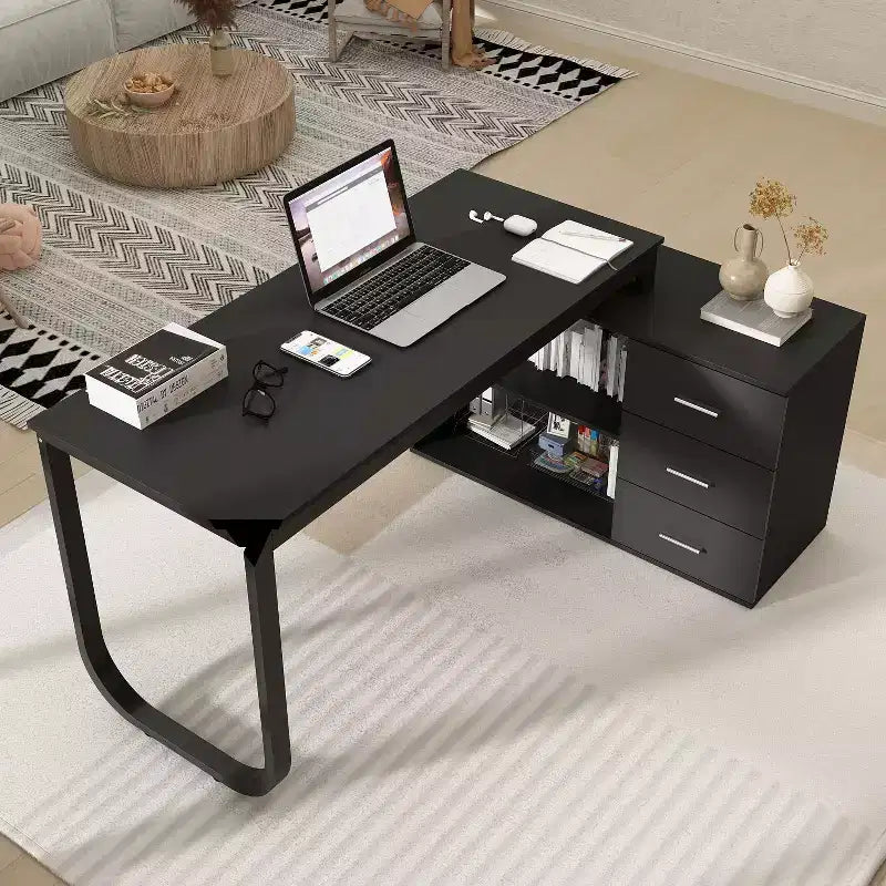 Bureau d'ordinateur à piédestal unique : poste de travail modulaire avec organiseur à 3 tiroirs, étagère ouverte et rangement réglable Bureau d'ordinateur pour la maison
