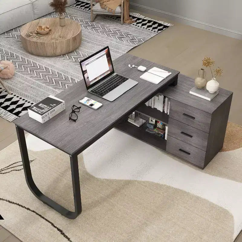 Bureau d'ordinateur à piédestal unique : poste de travail modulaire avec organiseur à 3 tiroirs, étagère ouverte et rangement réglable Bureau d'ordinateur pour la maison