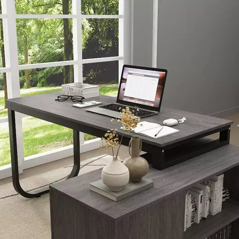 Bureau d'ordinateur à piédestal unique : poste de travail modulaire avec organiseur à 3 tiroirs, étagère ouverte et rangement réglable Bureau d'ordinateur pour la maison