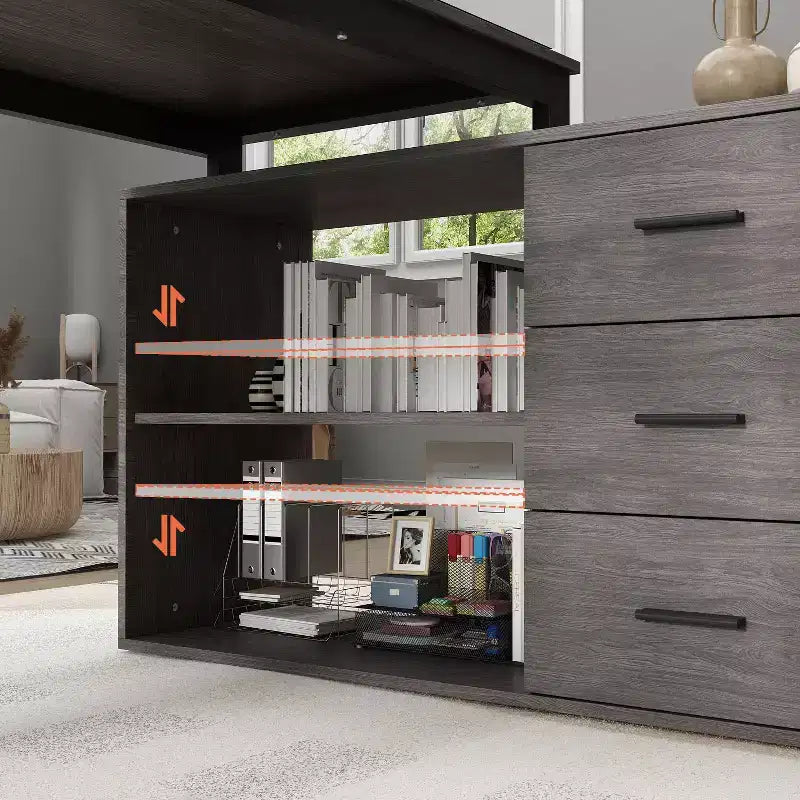 Bureau d'ordinateur à piédestal unique : poste de travail modulaire avec organiseur à 3 tiroirs, étagère ouverte et rangement réglable Bureau d'ordinateur pour la maison