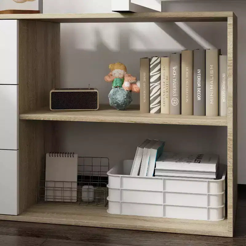 Bureau d'ordinateur à piédestal unique : poste de travail modulaire avec organiseur à 3 tiroirs, étagère ouverte et rangement réglable Bureau d'ordinateur pour la maison