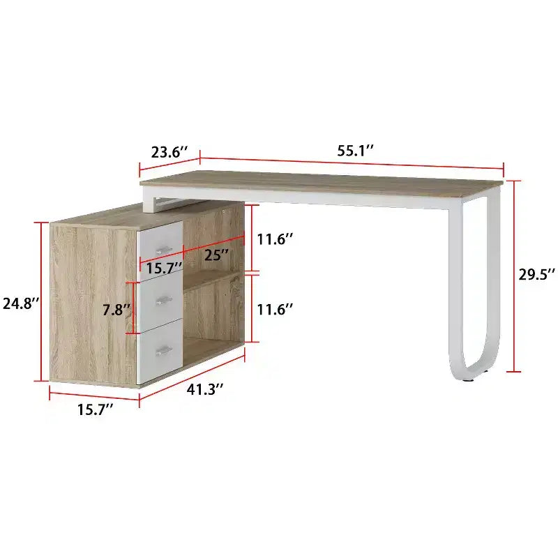 Bureau d'ordinateur à piédestal unique : poste de travail modulaire avec organiseur à 3 tiroirs, étagère ouverte et rangement réglable Bureau d'ordinateur pour la maison