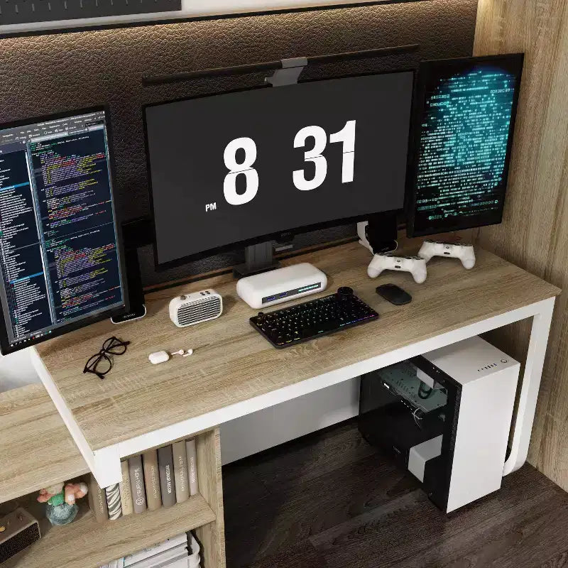 Bureau d'ordinateur à piédestal unique : poste de travail modulaire avec organiseur à 3 tiroirs, étagère ouverte et rangement réglable Bureau d'ordinateur pour la maison