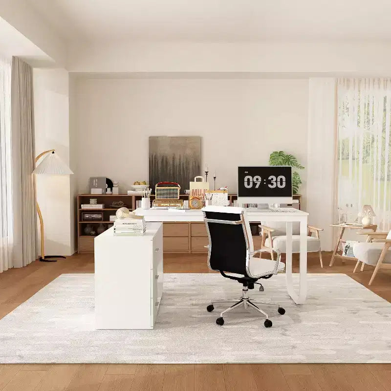 Bureau d'ordinateur à piédestal unique : poste de travail modulaire avec organiseur à 3 tiroirs, étagère ouverte et rangement réglable Bureau d'ordinateur pour la maison