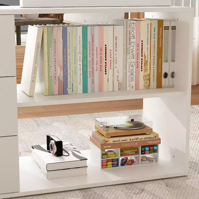 Bureau d'ordinateur à piédestal unique : poste de travail modulaire avec organiseur à 3 tiroirs, étagère ouverte et rangement réglable Bureau d'ordinateur pour la maison