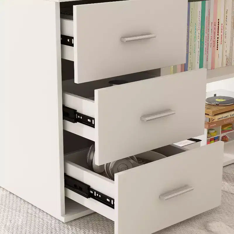 Bureau d'ordinateur à piédestal unique : poste de travail modulaire avec organiseur à 3 tiroirs, étagère ouverte et rangement réglable Bureau d'ordinateur pour la maison