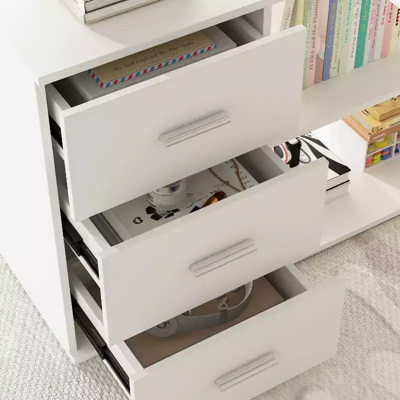 Bureau d'ordinateur à piédestal unique : poste de travail modulaire avec organiseur à 3 tiroirs, étagère ouverte et rangement réglable Bureau d'ordinateur pour la maison