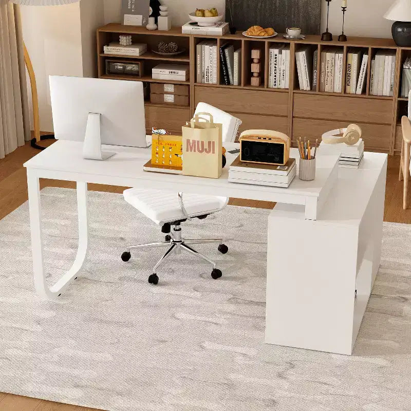 Bureau d'ordinateur à piédestal unique : poste de travail modulaire avec organiseur à 3 tiroirs, étagère ouverte et rangement réglable Bureau d'ordinateur pour la maison