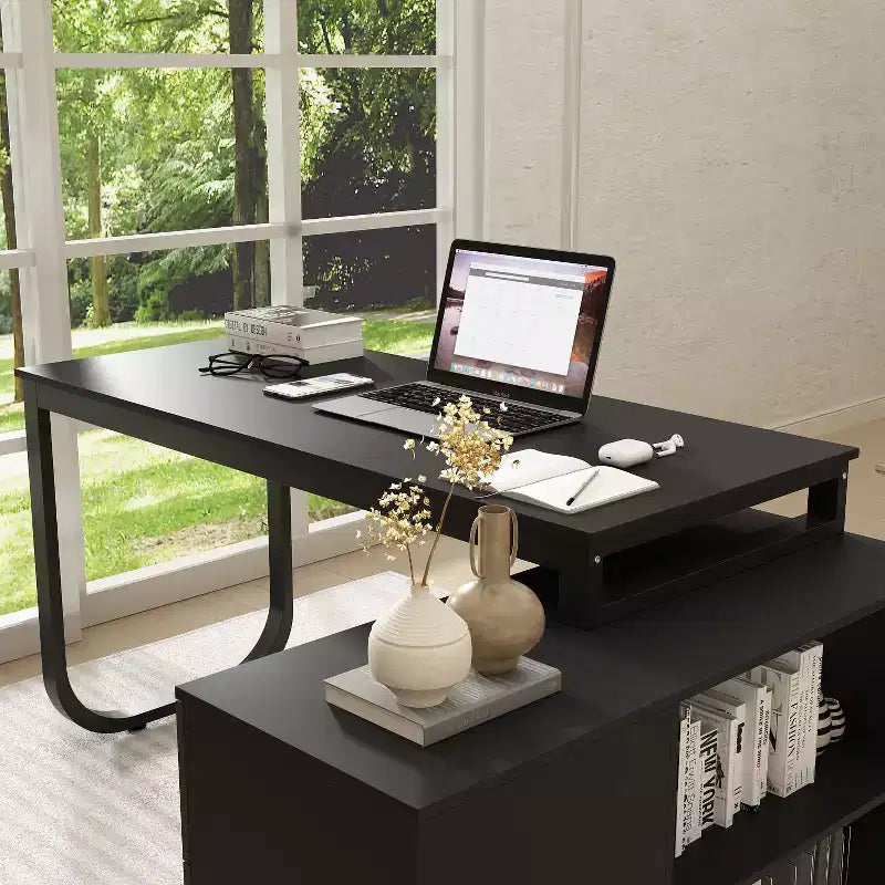 Bureau d'ordinateur à piédestal unique : poste de travail modulaire avec organiseur à 3 tiroirs, étagère ouverte et rangement réglable Bureau d'ordinateur pour la maison