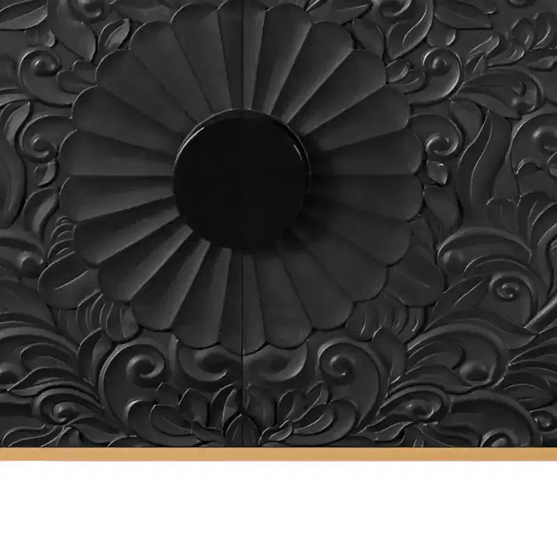 Bahut floral sculpté vieilli naturel et noir à quatre portes