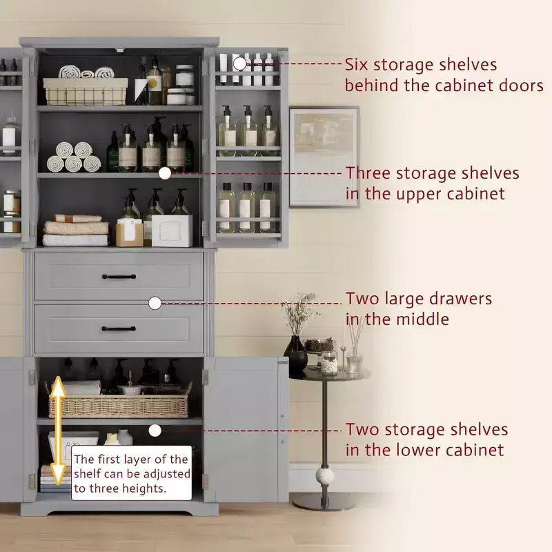 Meuble de rangement multifonctionnel moderne avec 2 tiroirs et étagères réglables