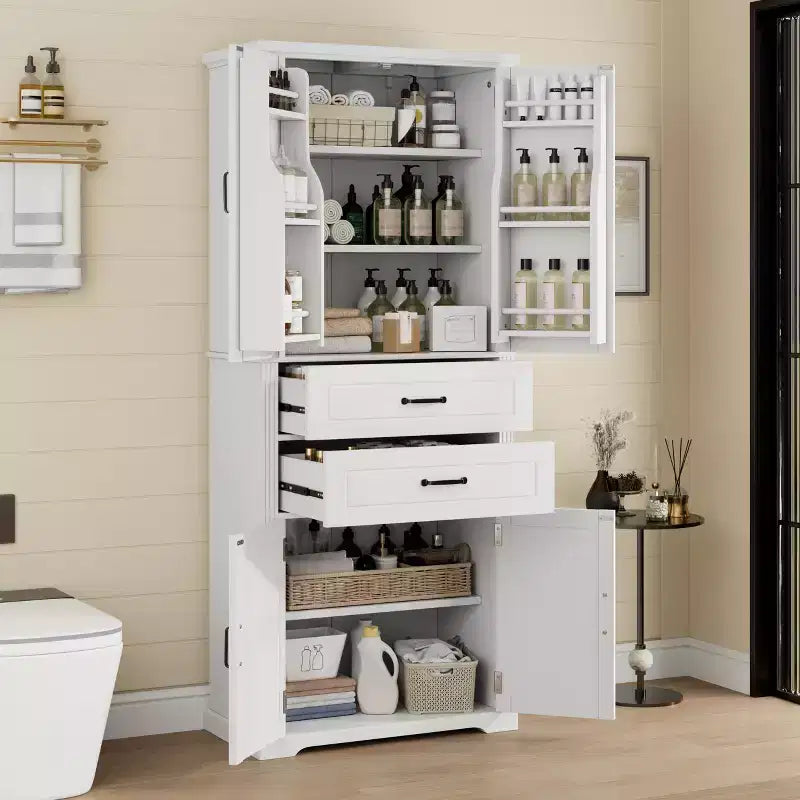 Meuble de rangement multifonctionnel moderne avec 2 tiroirs et étagères réglables