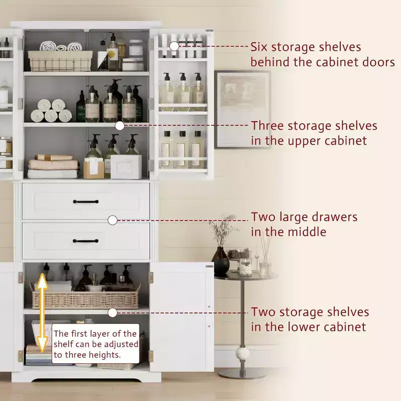 Meuble de rangement multifonctionnel moderne avec 2 tiroirs et étagères réglables