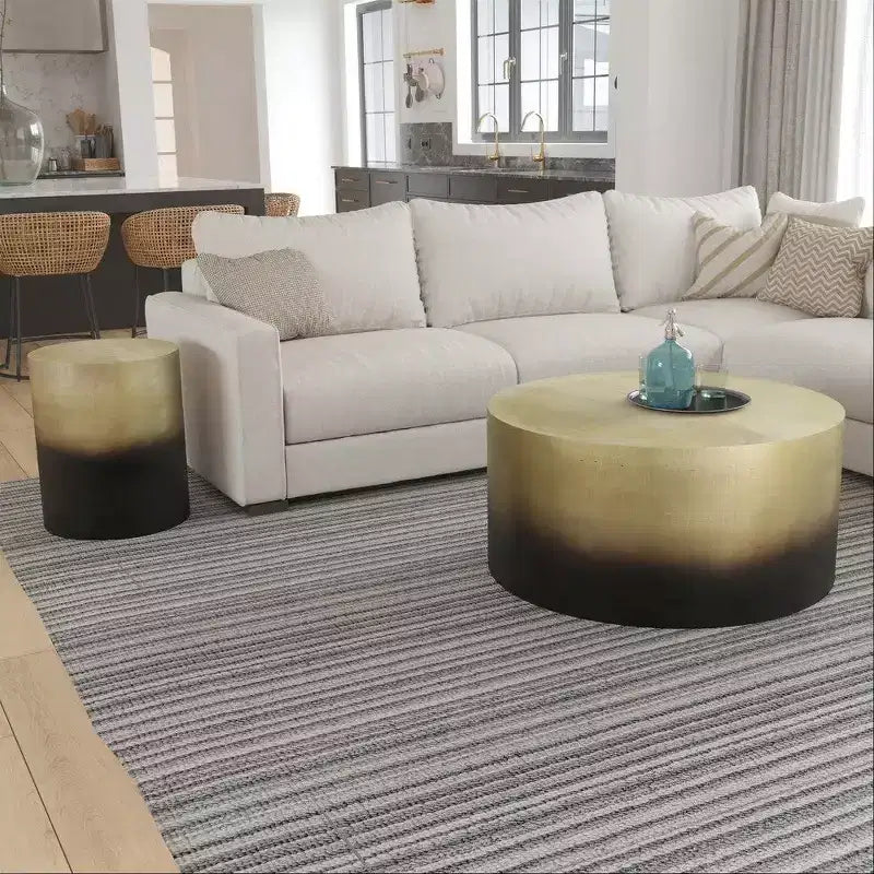 Royal Hampton Round Drum Shape Coffee Table, Antique Brass Ombre, 34.5 Inch -