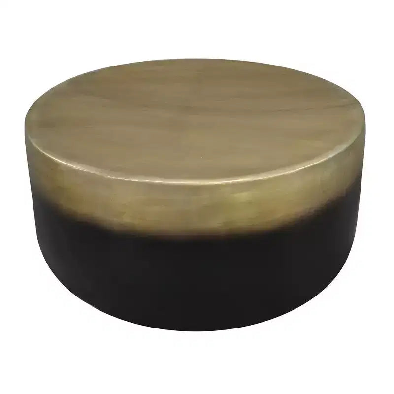 Table Basse Ronde Tambour, Ombre Laiton Antique, 87,5 cm -
