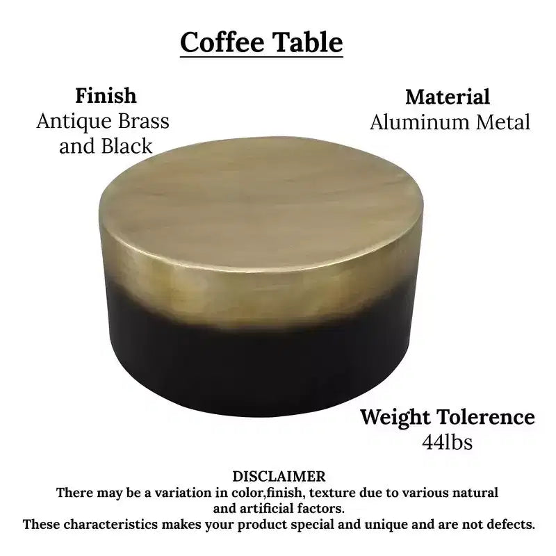 Table Basse Ronde Tambour, Ombre Laiton Antique, 87,5 cm -
