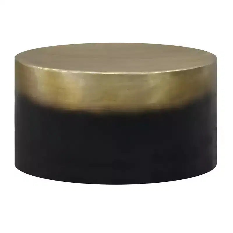 Table Basse Ronde Tambour, Ombre Laiton Antique, 87,5 cm -