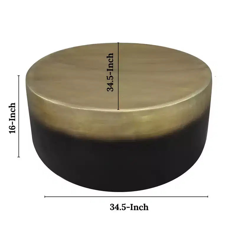Table Basse Ronde Tambour, Ombre Laiton Antique, 87,5 cm -