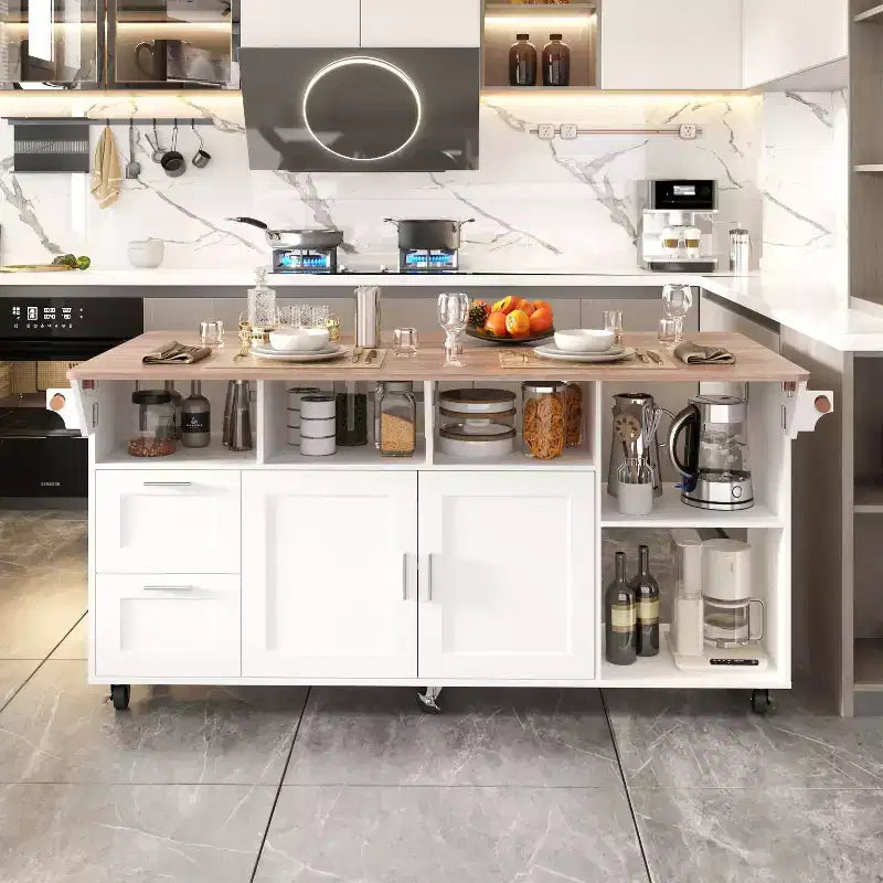 Famapy Multifunctional Mobile Kitchen Island Sideboard Kitchen Table: Foldable Countertop &amp; Multiple Storage Spaces