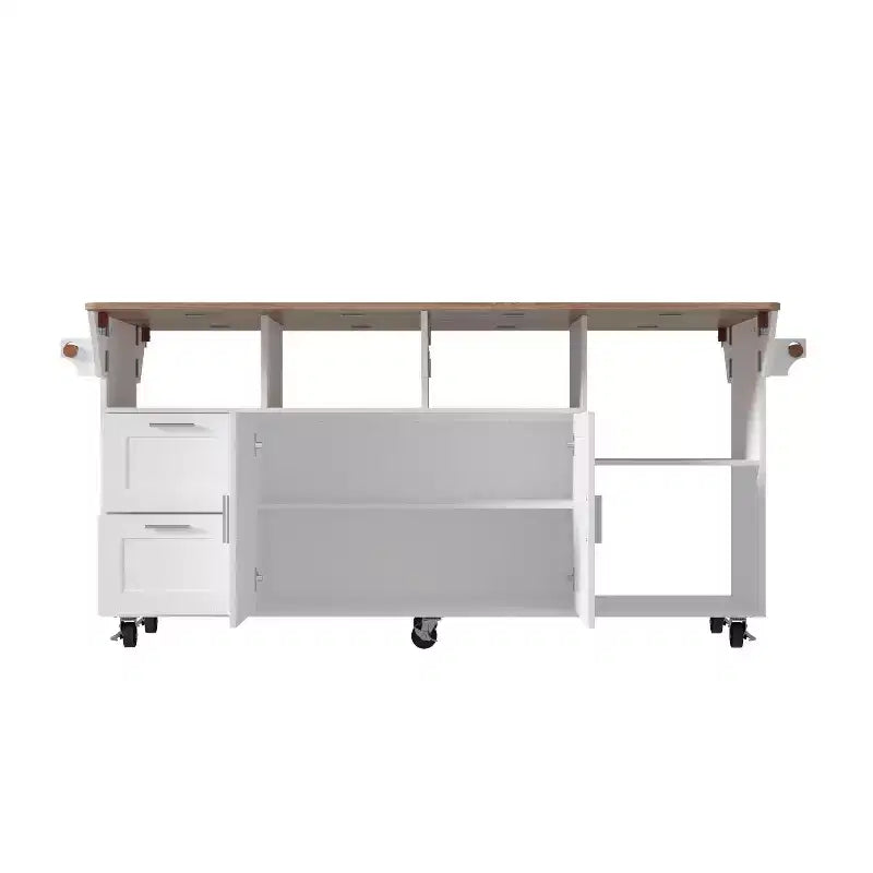 Îlot de cuisine mobile multifonctionnel Table de cuisine à buffet : Plan de travail pliable et multiples espaces de rangement