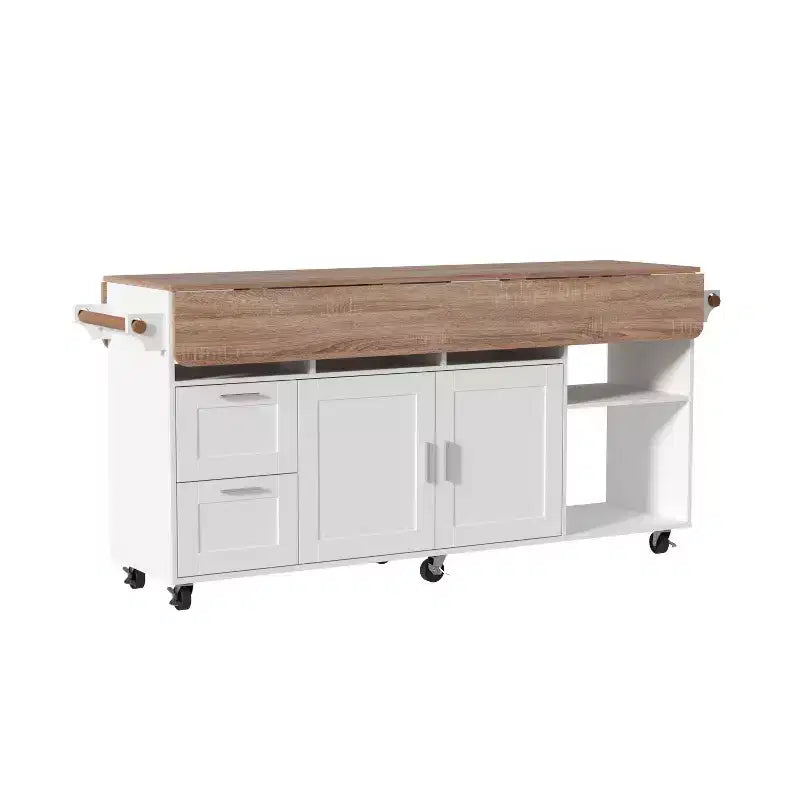 Îlot de cuisine mobile multifonctionnel Table de cuisine à buffet : Plan de travail pliable et multiples espaces de rangement